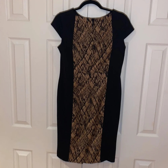 Jones New York Black tan Middle print stretch Jersey knit Midi dress  Sz 10 - Picture 10 of 12